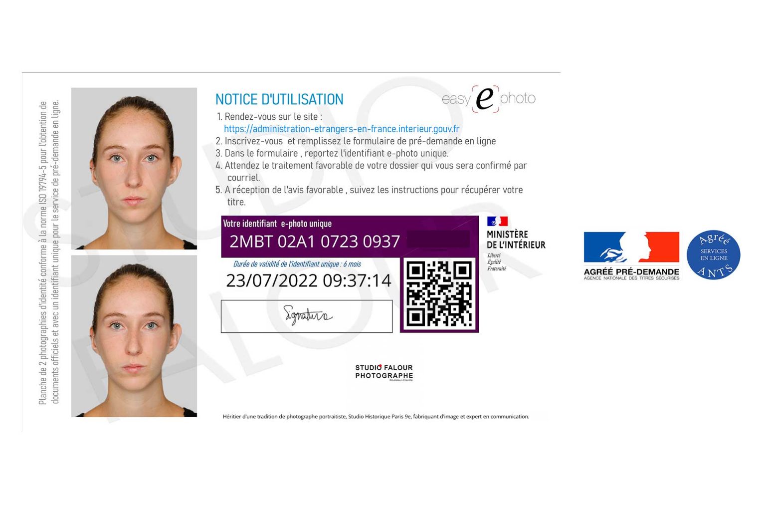 Photo d'identité pour titre de séjour conforme à Paris 9ème - Studio Falour